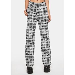 THE RAGGED PRIEST Black White Knowledge Eye Graphic Print Straight Leg Jeans 8